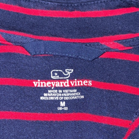 Vineyard Vines Girls Break Stripe Shep Quarter Zip Top Medium (10-12) Navy/Red - Picture 9 of 10